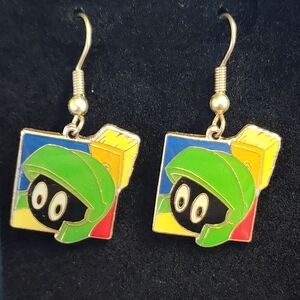 Vintage Marvin The Martian Cartoon Character Earrings Warner Brothers 1999